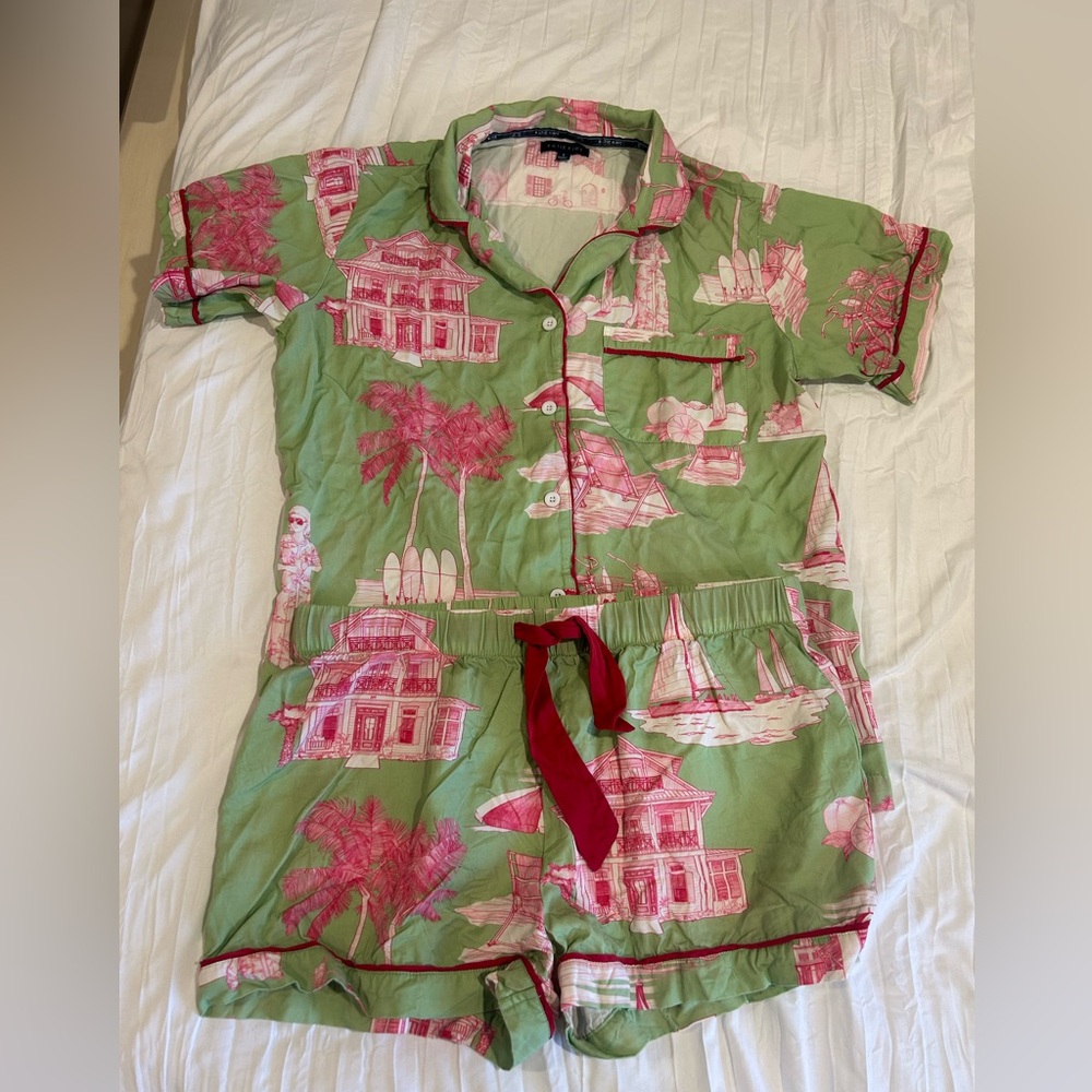 Katie K Tropical Green and Pink Pajama Set